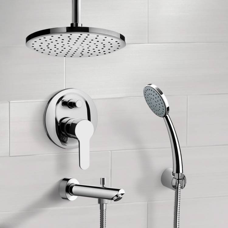 Remer TSH36-8 Chrome Tub and Shower System with 8 Inch Rain Ceiling Shower Head and Hand Shower